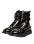 Dolce & Gabbana Studded Mid Calf Lace-Up Boots - Black Calf Leather - Women’s Designer Combat Shoes