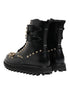 Dolce & Gabbana Studded Mid Calf Lace-Up Boots - Black Calf Leather - Women’s Designer Combat Shoes