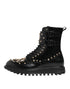 Dolce & Gabbana Studded Mid Calf Lace-Up Boots - Black Calf Leather - Women’s Designer Combat Shoes