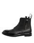 Dolce & Gabbana Brown Black Lace Up Mid Calf Men Boots Shoes