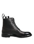 Dolce & Gabbana Brown Black Lace Up Mid Calf Men Boots Shoes