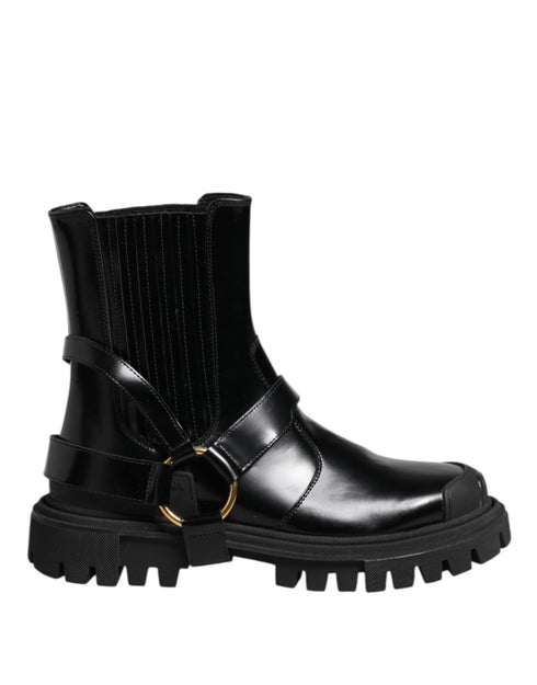 Dolce & Gabbana Black Leather Chelsea Short Boots – Mid-Calf Shoes