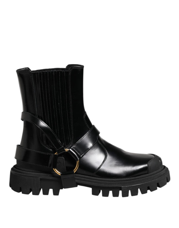 Dolce & Gabbana Black Leather Chelsea Short Boots – Mid-Calf Shoes
