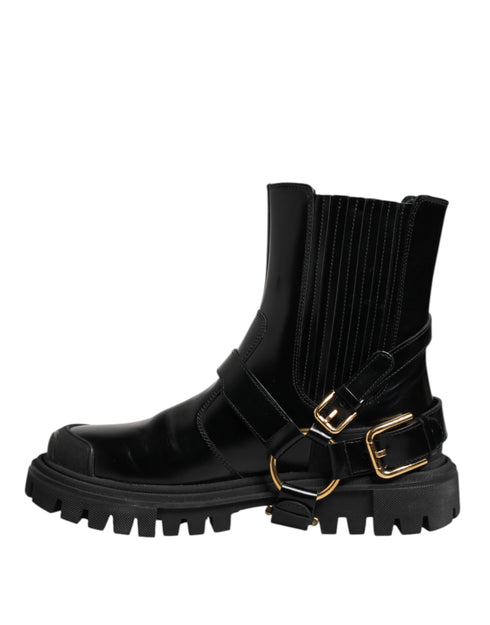 Dolce & Gabbana Black Leather Chelsea Short Boots – Mid-Calf Shoes