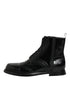 Dolce & Gabbana Black Leather Lace Up Mid Calf Boots Shoes