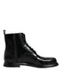 Dolce & Gabbana Black Leather Lace Up Mid Calf Boots Shoes