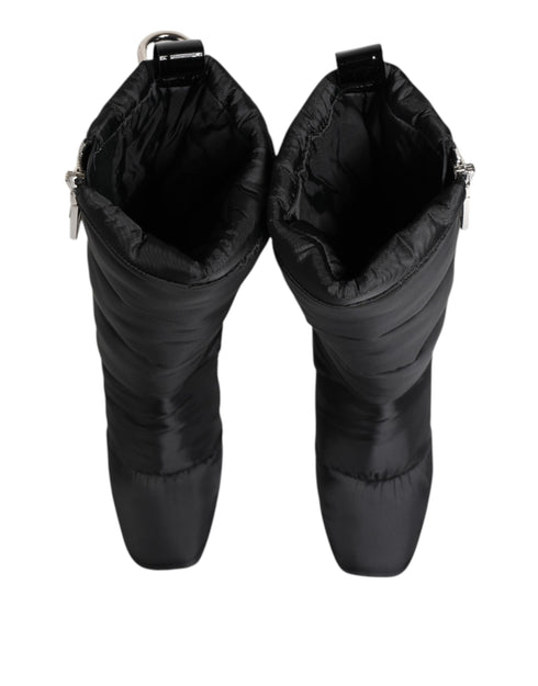 Dolce & Gabbana Black Padded Mid-Calf Boots with Silver Logo Heel - Women’s