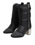 Dolce & Gabbana Black Padded Mid-Calf Boots with Silver Logo Heel - Women’s