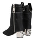 Dolce & Gabbana Black Padded Mid-Calf Boots with Silver Logo Heel - Women’s