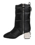 Dolce & Gabbana Black Padded Mid-Calf Boots with Silver Logo Heel - Women’s