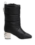 Dolce & Gabbana Black Padded Mid-Calf Boots with Silver Logo Heel - Women’s