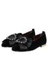 Dolce & Gabbana Black VATICANO Crystal Ribbon Slip On Shoes