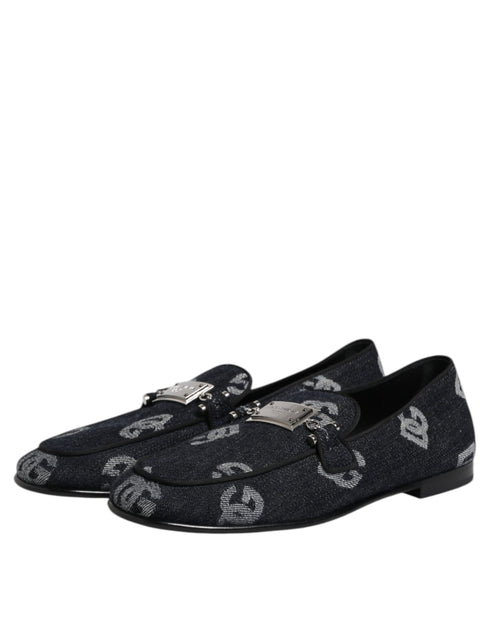 Dolce & Gabbana Blue Logo Cotton Loafers Formal Dress Shoes