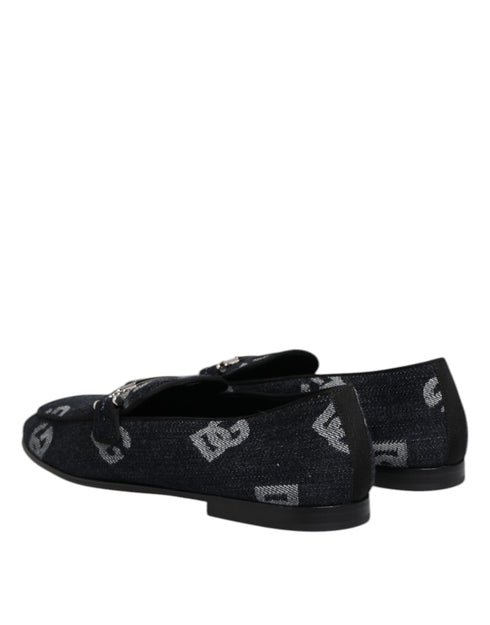 Dolce & Gabbana Blue Logo Cotton Loafers Formal Dress Shoes