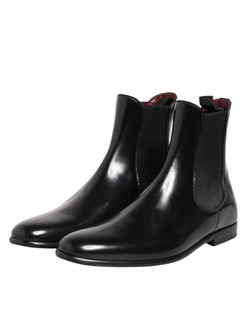 Dolce & Gabbana Black Chelsea Slip On Mid Calf Boots Shoes