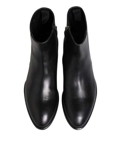 Dolce & Gabbana Black Leather Mid Calf Men Boots Shoes