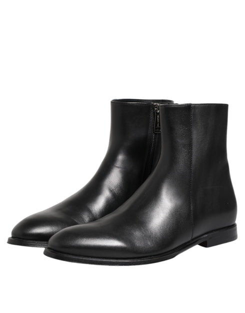 Dolce & Gabbana Black Leather Mid Calf Men Boots Shoes