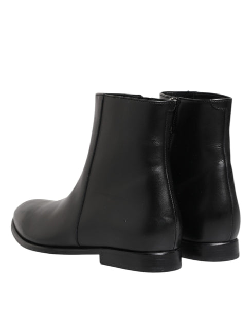 Dolce & Gabbana Black Leather Mid Calf Men Boots Shoes