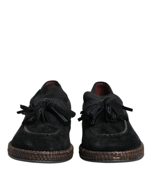 Dolce & Gabbana Black Suede Tassel Embellished Loafers Shoes