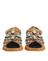 Dolce & Gabbana Brown Leather Studded Slides Sandals Shoes