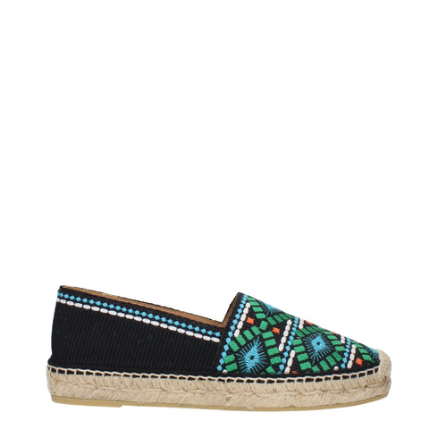 Prada Women's Espadrilles – Black Fabric Slip-On Flats with Multicolor Embroidery