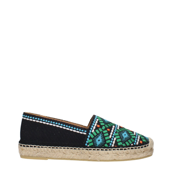 Prada Women's Espadrilles – Black Fabric Slip-On Flats with Multicolor Embroidery