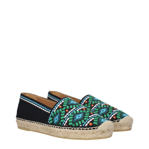 Prada Women's Espadrilles – Black Fabric Slip-On Flats with Multicolor Embroidery
