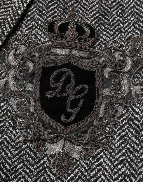 Dolce & Gabbana Black White Double Breasted Men Suit Blazer