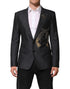 Dolce & Gabbana Dark Gray Bee Embroidery Wool Coat Blazer
