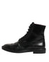 Dolce & Gabbana Black Leather Lace Up Mid Calf Boots Shoes