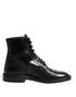 Dolce & Gabbana Black Leather Lace Up Mid Calf Boots Shoes