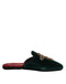 Dolce & Gabbana Green Velvet Cross Embellished Slippers Shoes