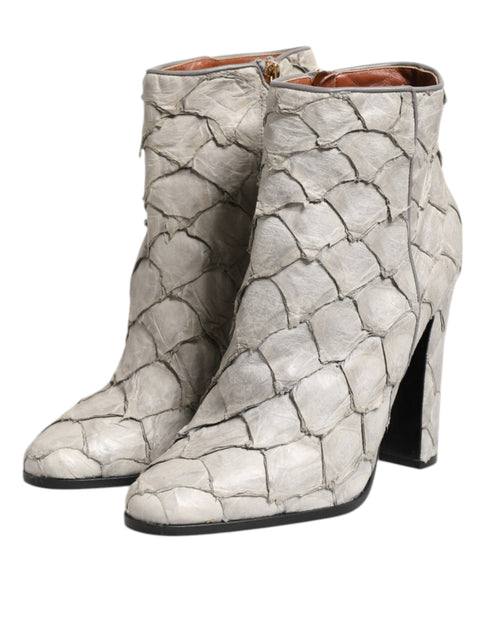 Dolce & Gabbana Grey Fish Scale Leather Ankle Boots with High Heels - Women’s