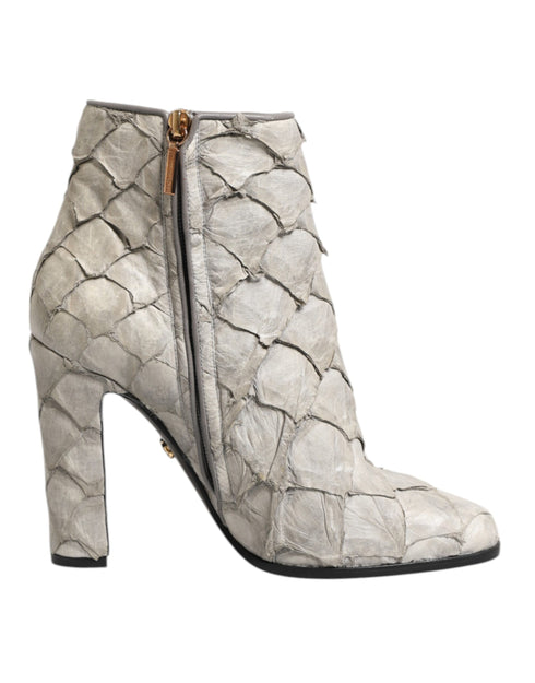 Dolce & Gabbana Grey Fish Scale Leather Ankle Boots with High Heels - Women’s