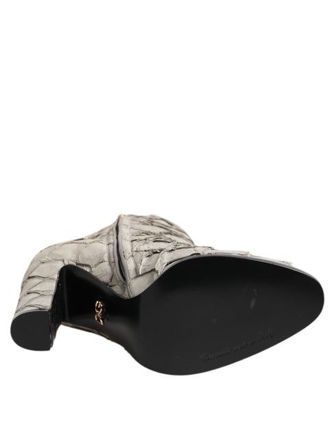 Dolce & Gabbana Grey Fish Scale Leather Ankle Boots with High Heels - Women’s