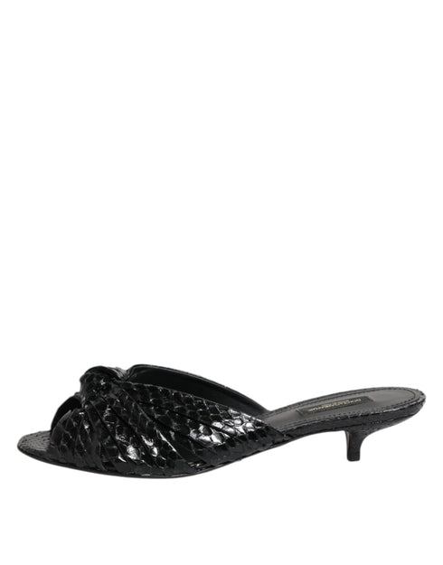 Dolce & Gabbana Women’s Black Python Leather Kitten Heels Slide Sandals