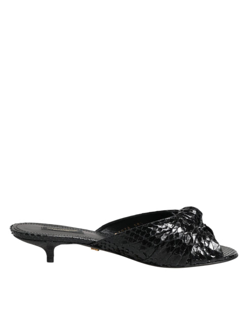 Dolce & Gabbana Women’s Black Python Leather Kitten Heels Slide Sandals