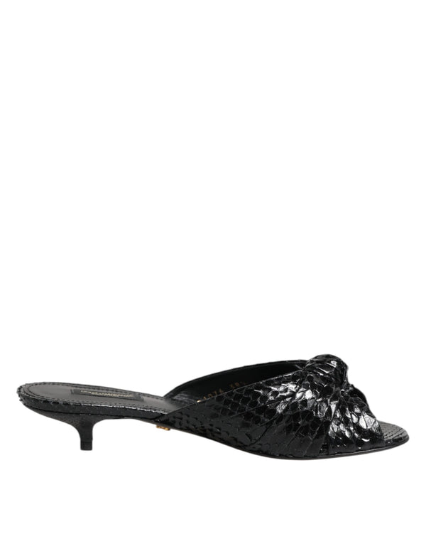 Dolce & Gabbana Women’s Black Python Leather Kitten Heels Slide Sandals