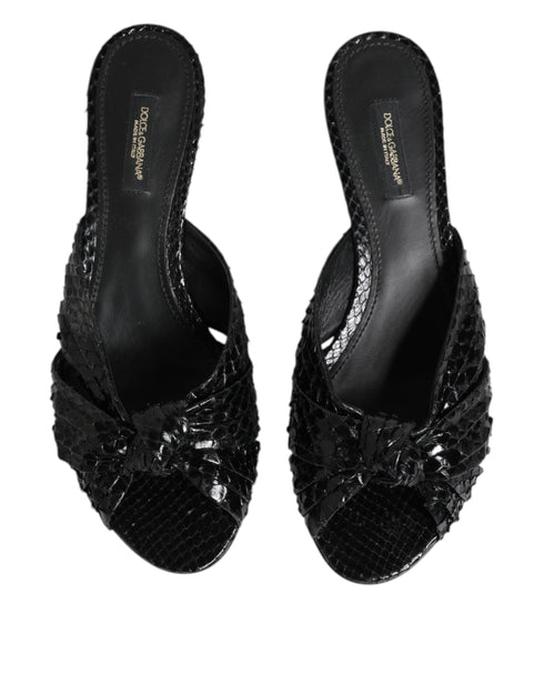 Dolce & Gabbana Women’s Black Python Leather Kitten Heels Slide Sandals