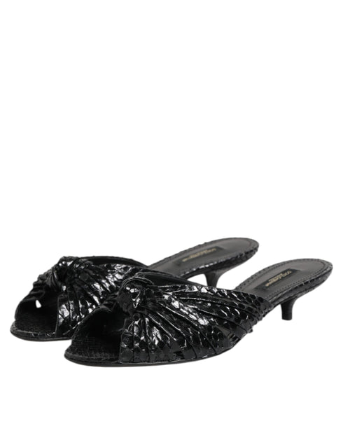 Dolce & Gabbana Women’s Black Python Leather Kitten Heels Slide Sandals