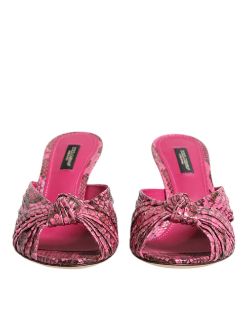 Dolce & Gabbana Women’s Pink Python Leather Kitten Heels Slide Sandals