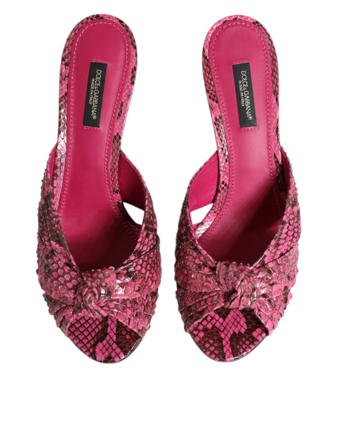 Dolce & Gabbana Women’s Pink Python Leather Kitten Heels Slide Sandals