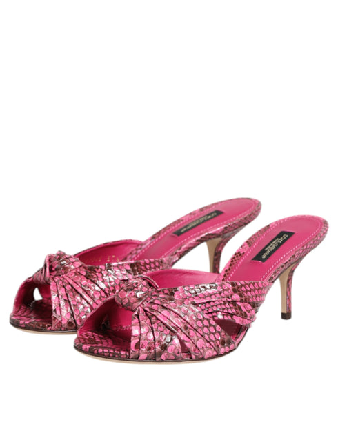 Dolce & Gabbana Women’s Pink Python Leather Kitten Heels Slide Sandals