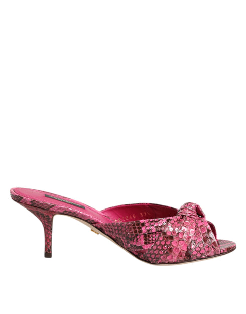 Dolce & Gabbana Women’s Pink Python Leather Kitten Heels Slide Sandals