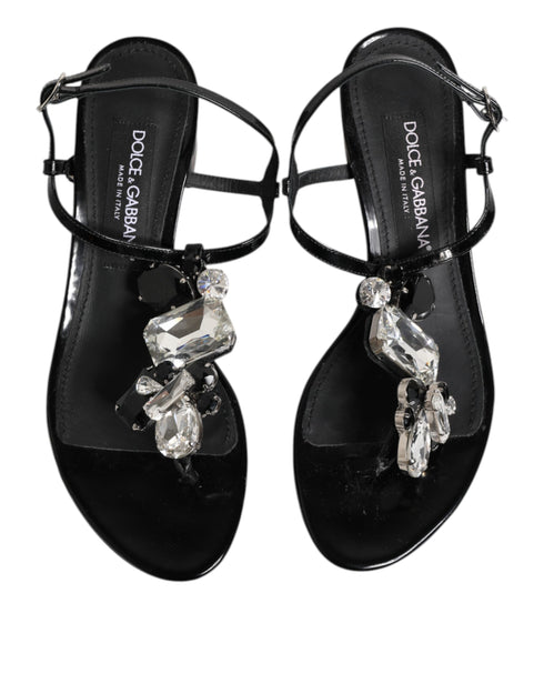 Dolce & Gabbana Black Crystal Ankle Strap Sandals – Women’s Leather Heels