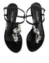 Dolce & Gabbana Black Crystal Ankle Strap Sandals – Women’s Leather Heels
