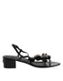 Dolce & Gabbana Black Crystal Ankle Strap Sandals – Women’s Leather Heels