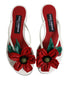 Dolce & Gabbana KEIRA Flat Sandals – Women's Red White Calf Leather Flower Design