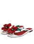 Dolce & Gabbana KEIRA Flat Sandals – Women's Red White Calf Leather Flower Design