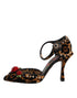 Dolce & Gabbana Brown Leopard Velvet Heels Pumps with Crystal Roses and Ankle Strap - Women’s